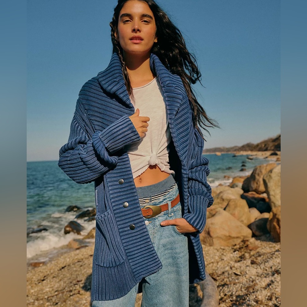 NEW FREE PEOPLE Ryanne long haul cardigan in navy